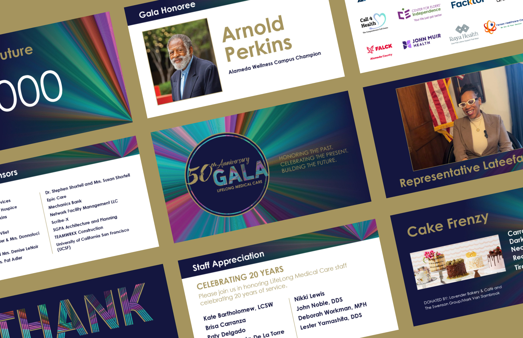 Overview of presentation slides from LifeLong Medical Care's 50th Anniversary Gala.