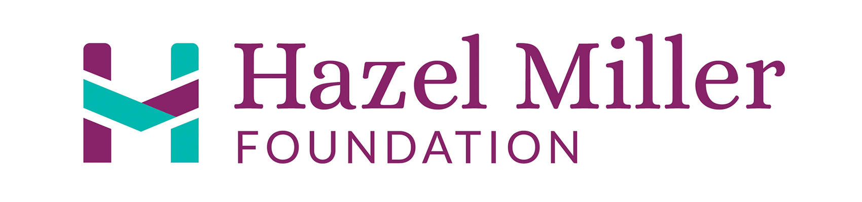 Redesigned Hazel Miller Foundation logo featuring an abstract H-and-M monogram in teal and purple with the wordmark "Hazel Miller Foundation" in a serif and sans-serif type combination